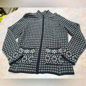 david brooks Black and Cream Patterned Zip Cardigan